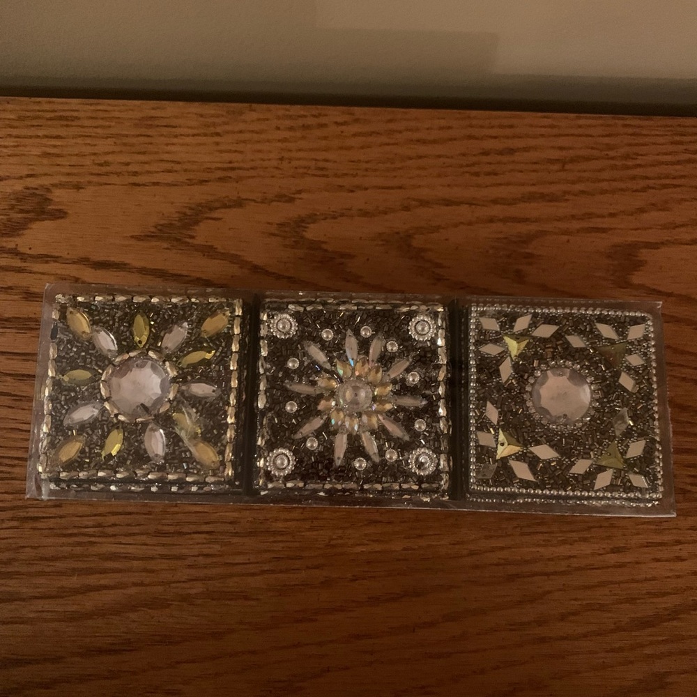 Ross set of three 3 inch square rhinestone boxes.